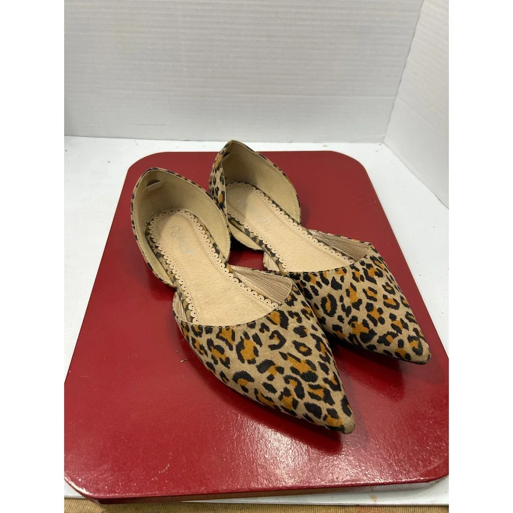 Refresh Leopard Print Flats 10 Tan Pointed Toe d'Orsay Chic Animal Print Office